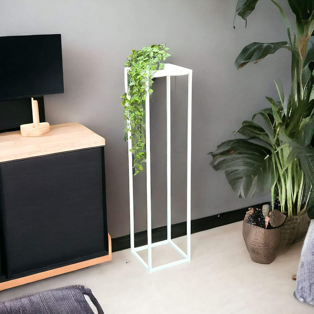 DanDiBo Blumenhocker Metall Weiss Eckig 100 cm Blumenständer Beistelltisch 96569 Blumensäule Pflanze