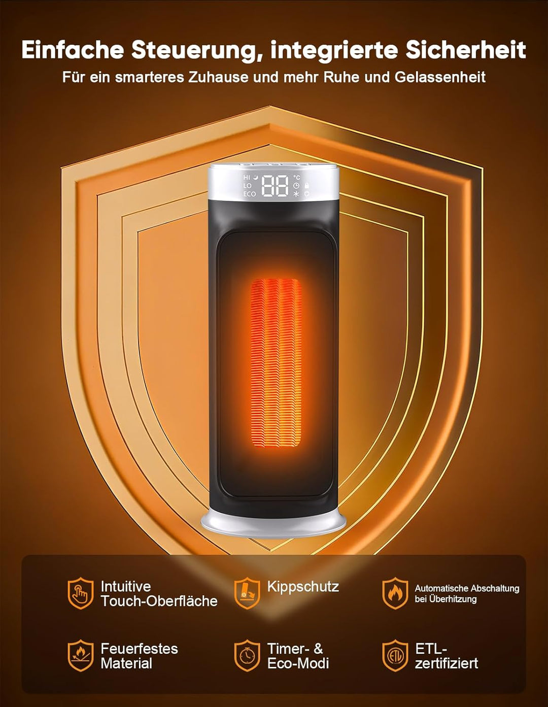 1800W PTC Heizlüfter mit Fernbedienung, Tragbarer Heizstrahler Elektroheizer für Innenräume, Keramik