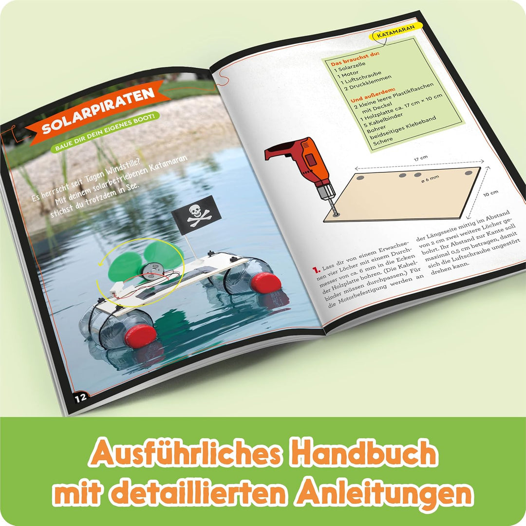 FRANZIS 67073 - GEOlino Experimentierkasten Abenteuer Elektronik, Set mit Solarmodul, LEDs, Solarmot
