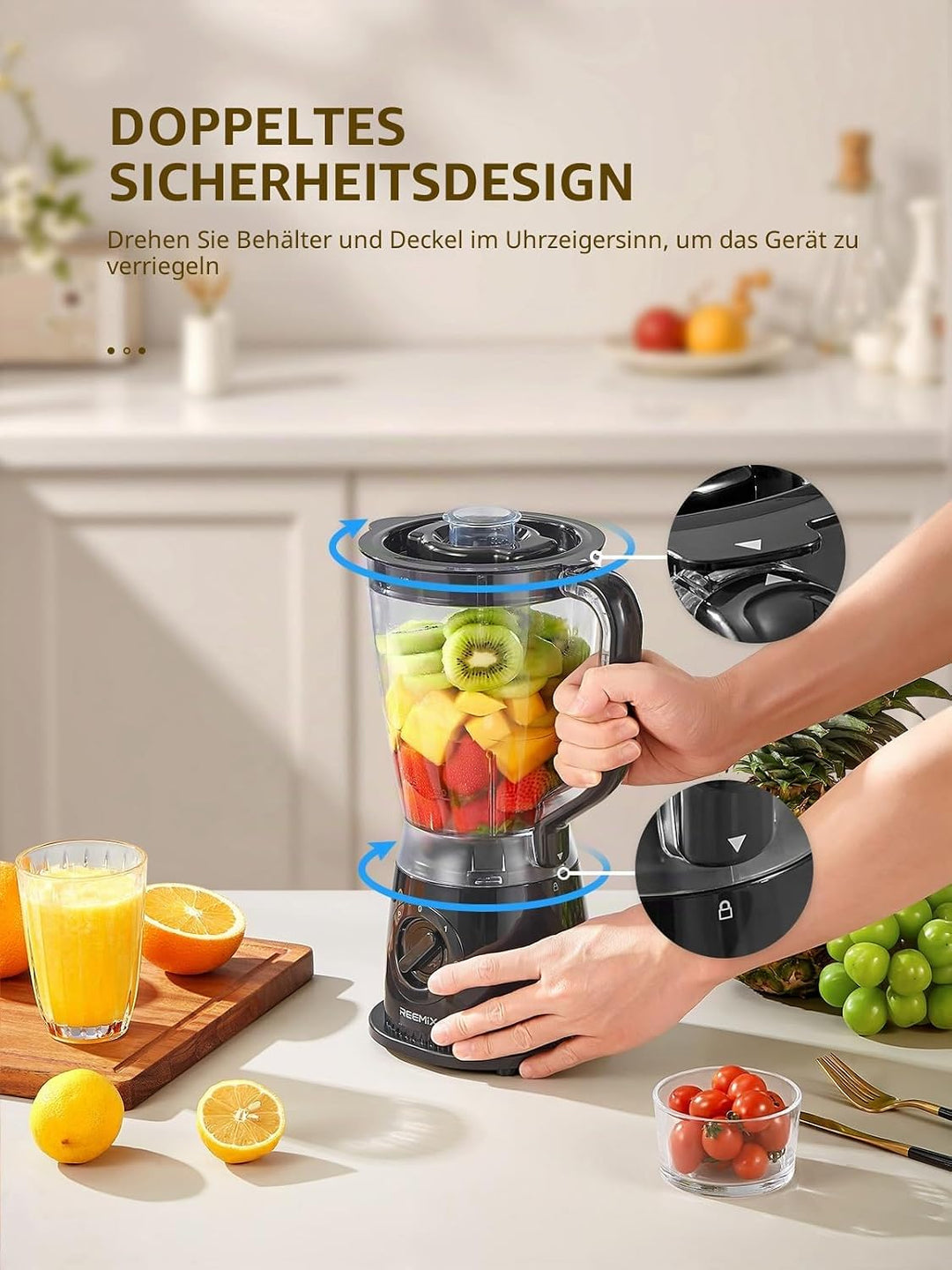 Standmixer 500W, 1,5 L Mixer mit 2 Geschwindigkeitsstufen & Pulsfunktion, Edelstahlmesser, abnehmbar