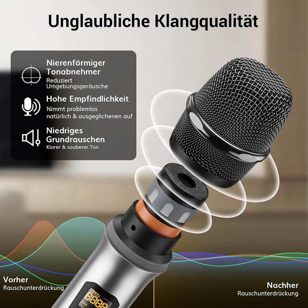 TONOR 4-Kanal UHF Mikrofon Kabellos Set mit Handmikrofon/Bodypack Transmitter/Headset Funkmikrofon/L