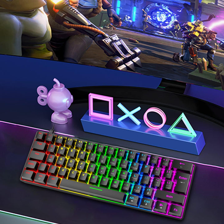 Mini 60% Gaming-Tastatur Kabelgebundene mechanische Keyboard, Kompakte Tragbare 62 Tasten, UK-Layout
