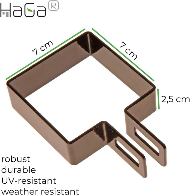 HaGa® Strebenschelle - 7cm x 7cm - Befestigungsschelle - Zaunstreben - Zaunbau- braun - 10 Stück - K