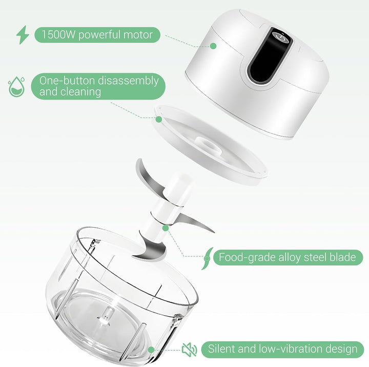 Zwiebel Zerkleinerer Elektrisch, 250ml Mini Zwiebelschneider Elektrisch Knoblauchschneider mit 3 Ede