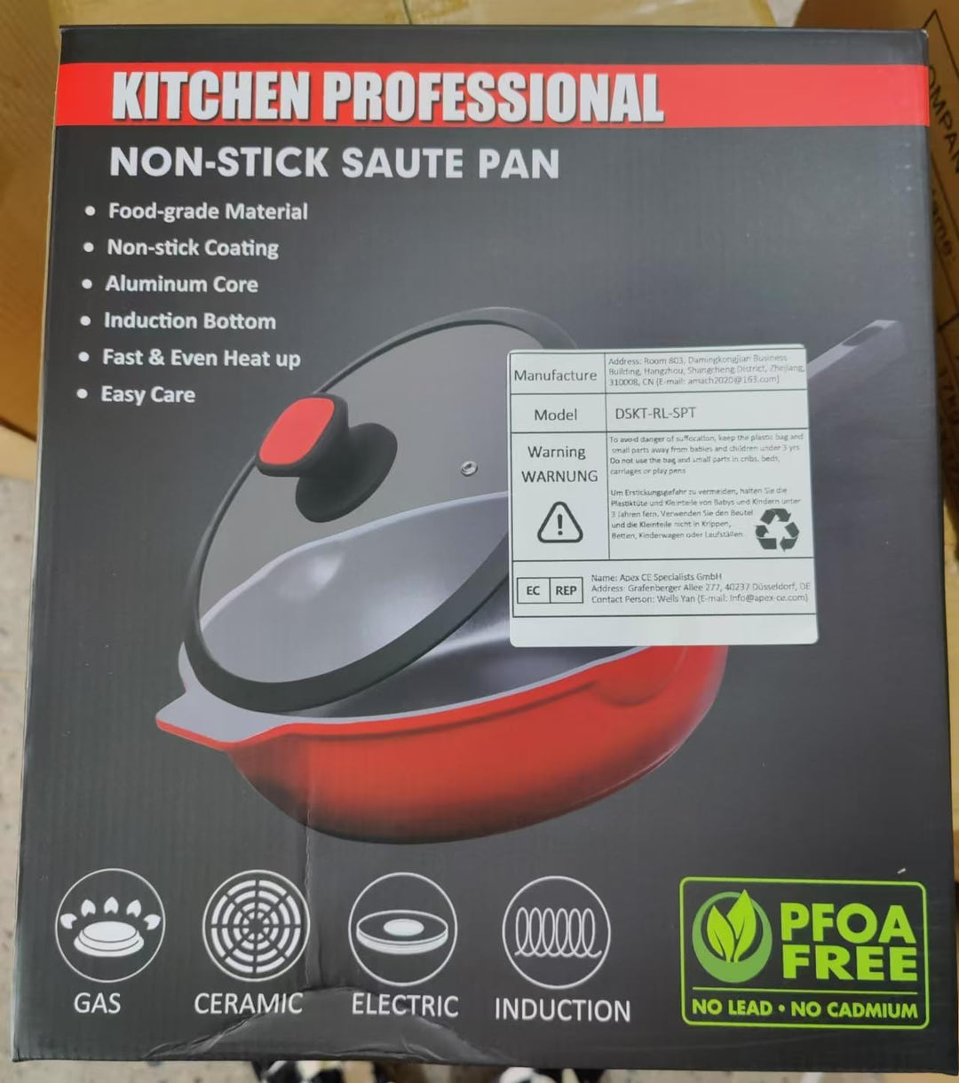 diig Bratpfanne mit Deckel, 30cm/5L Wokpfanne Antihaft Pfanne Aluminiumguss Flachpfanne Sauteuse Für