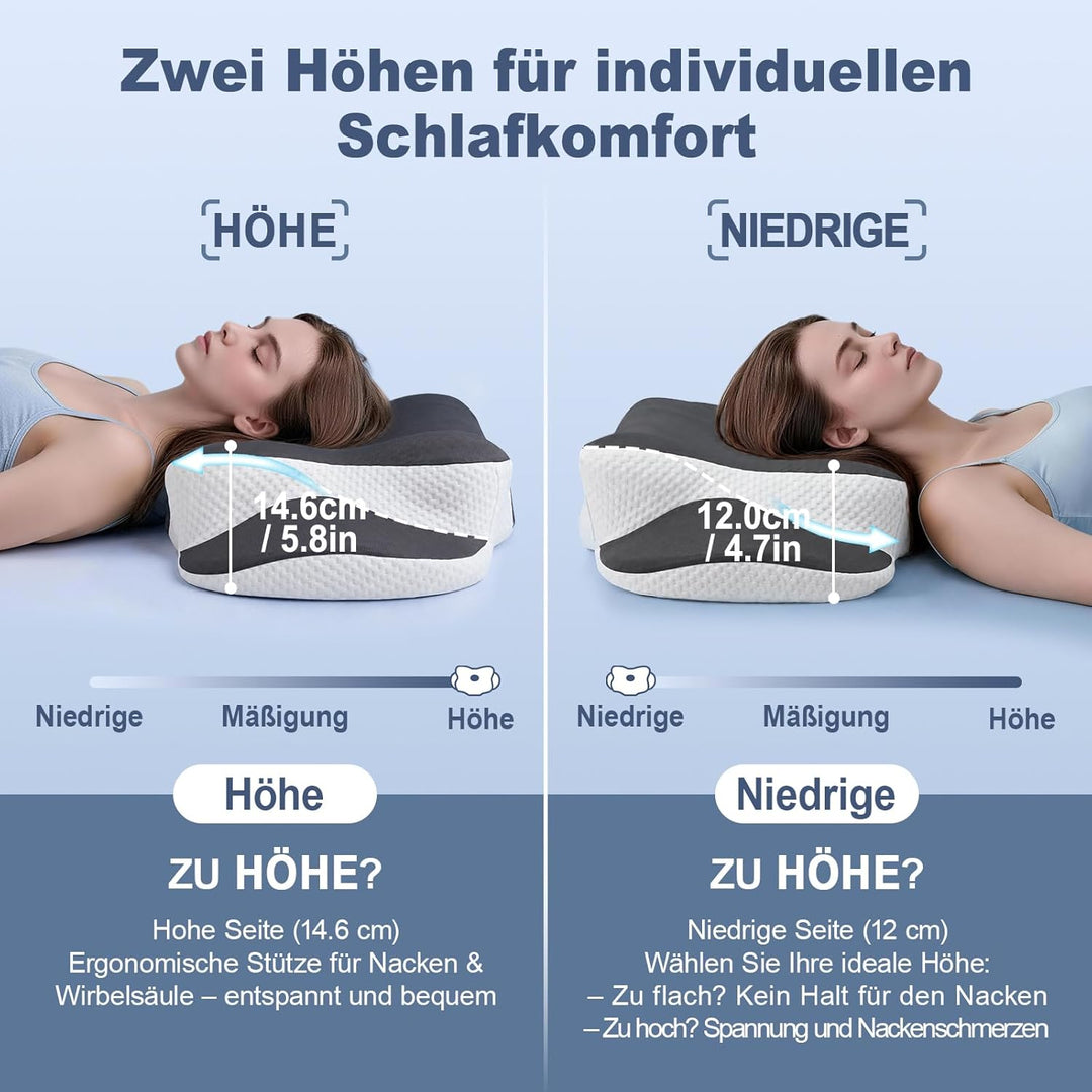 Orthopädische Kissen, Ergonomisches Kopfkissen, aus hochwertigem Memory Foam, mit Atmungsaktivem, Ab