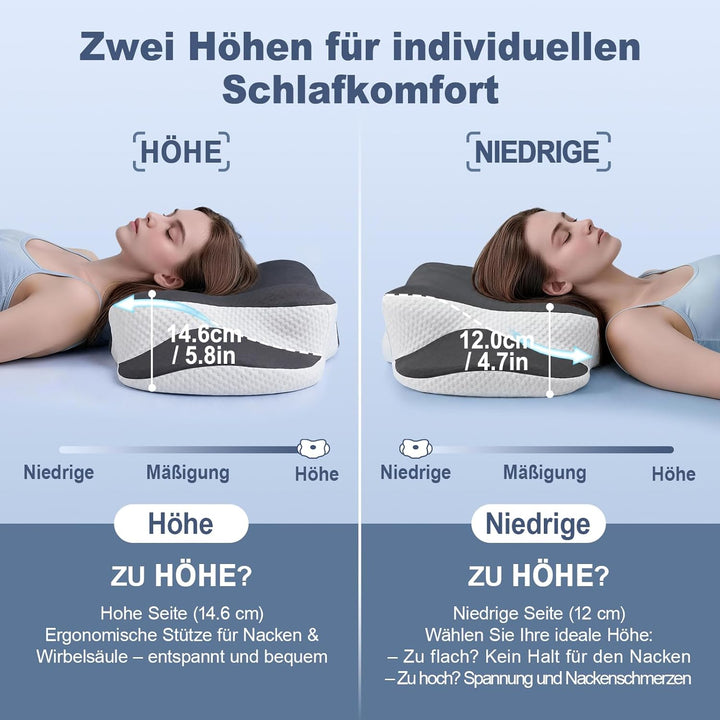 Orthopädische Kissen, Ergonomisches Kopfkissen, aus hochwertigem Memory Foam, mit Atmungsaktivem, Ab