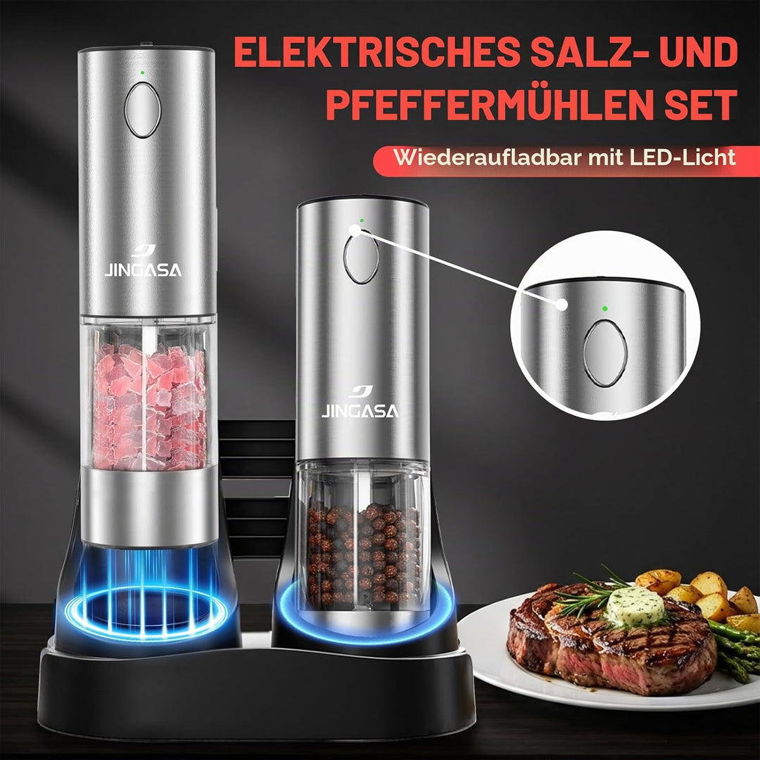 [Verbesserte grössere Kapazität] Elektrisches Salz- und Pfeffermühlen-Set mit USB-Ladebasis, 95 ml g