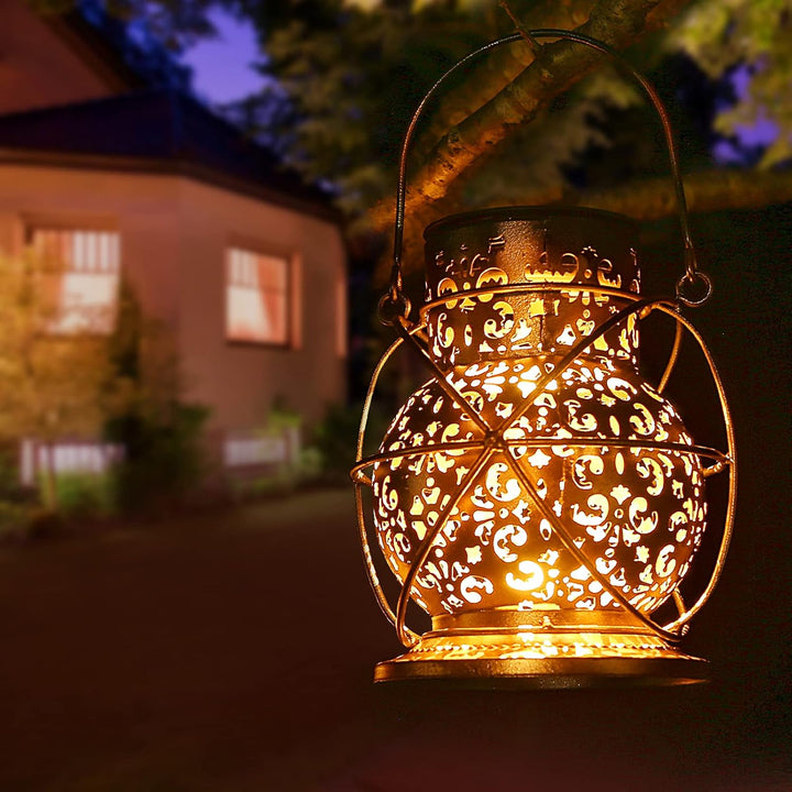 2 Stück Solar Laternen für Draussen, IP65 Wasserdicht Vintage Solarlaterne für Aussen Hängend, JOYCR