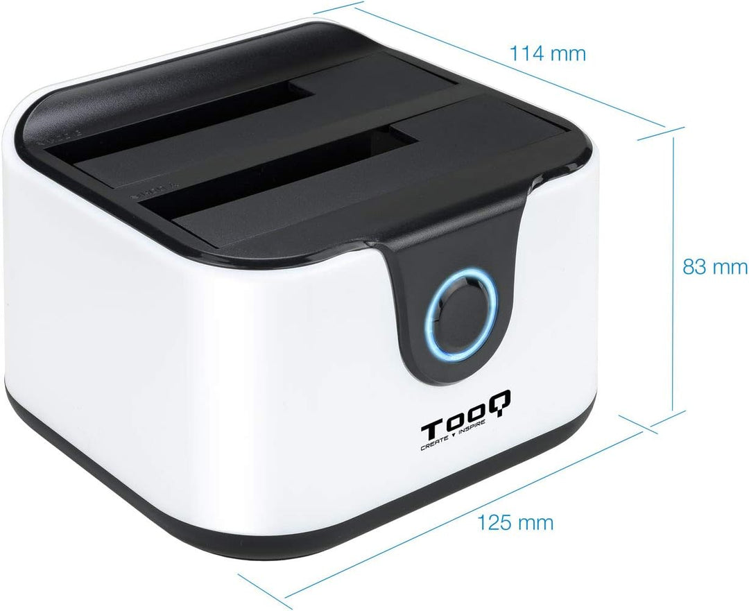 TooQ TQDS-802BW - Dockingstation Anschlussbasis mit doppeltem SATA Schacht für 2,5 und 3,5 Zoll Lauf