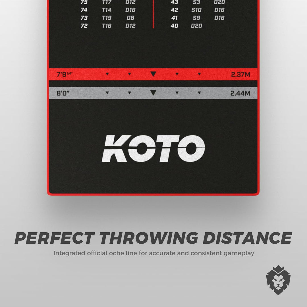 KOTO - Carpet Checkout Dartmatte, Schutz Bodens und Dartpfeile, Mit Score-Indikation + Oche Rot, Rot