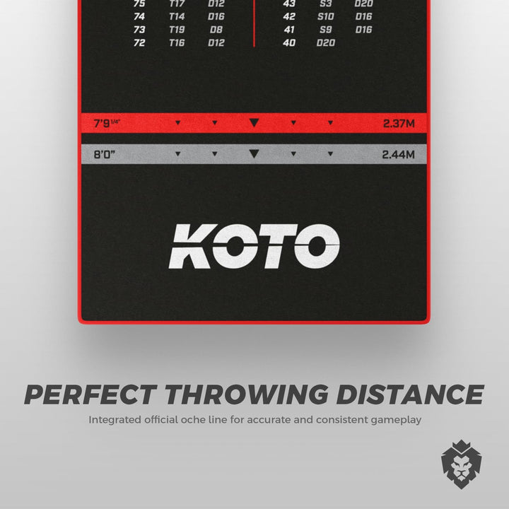 KOTO - Carpet Checkout Dartmatte, Schutz Bodens und Dartpfeile, Mit Score-Indikation + Oche Rot, Rot
