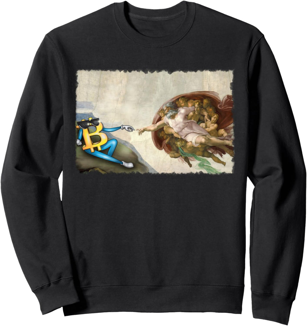 Lustige Michelangelo Gottes Schöpfung von Bitcoin Sweatshirt