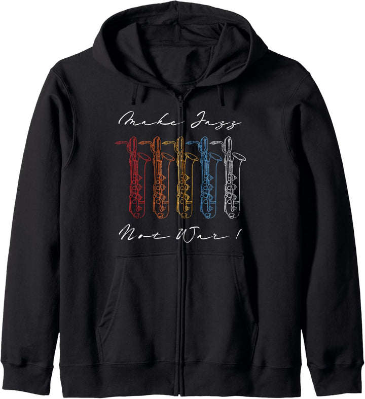 Make Jazz Not War Musiker Instrument Saxophonist Kapuzenjacke