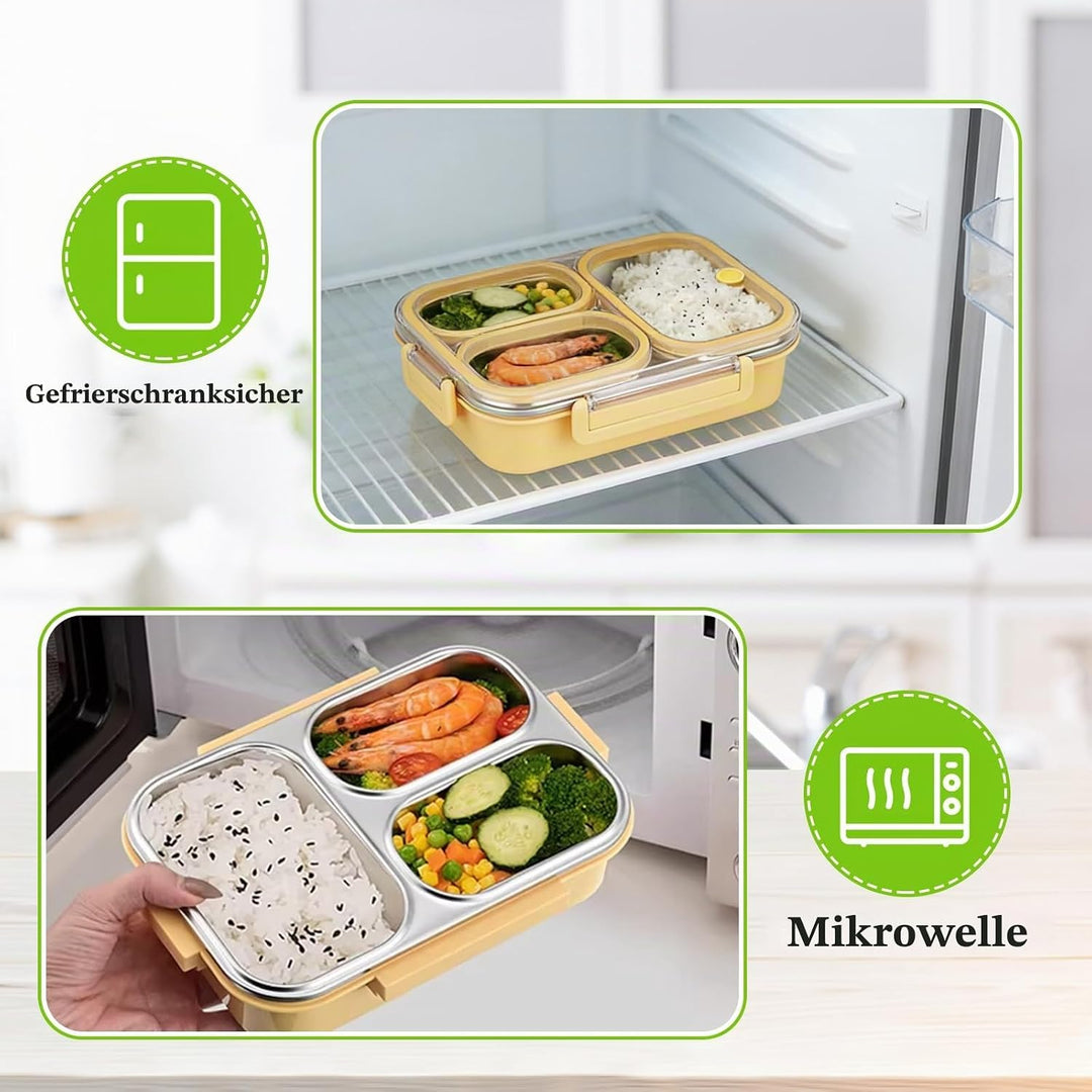 Bento Lunchbox Erwachsene 1000ml Edelstahl Brotdose Edelstahl mit Fächern, Bento Box mit Gabel, Brot