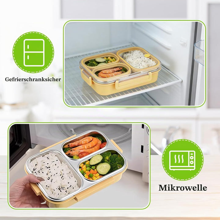 Bento Lunchbox Erwachsene 1000ml Edelstahl Brotdose Edelstahl mit Fächern, Bento Box mit Gabel, Brot
