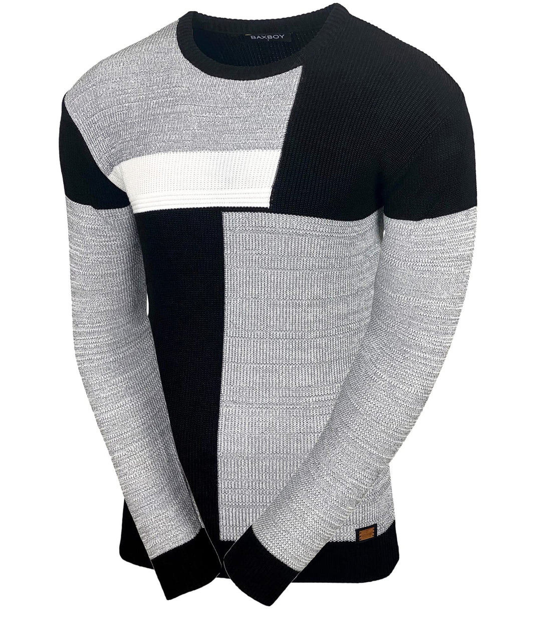 Baxboy Herren Pullover Slim Fit Rundhals Strick-Pullover Rundkragen Moderner Männer schwarzer Pulli