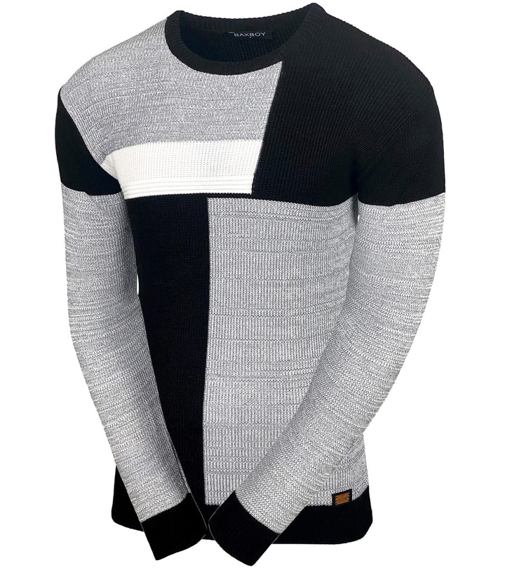 Baxboy Herren Pullover Slim Fit Rundhals Strick-Pullover Rundkragen Moderner Männer schwarzer Pulli