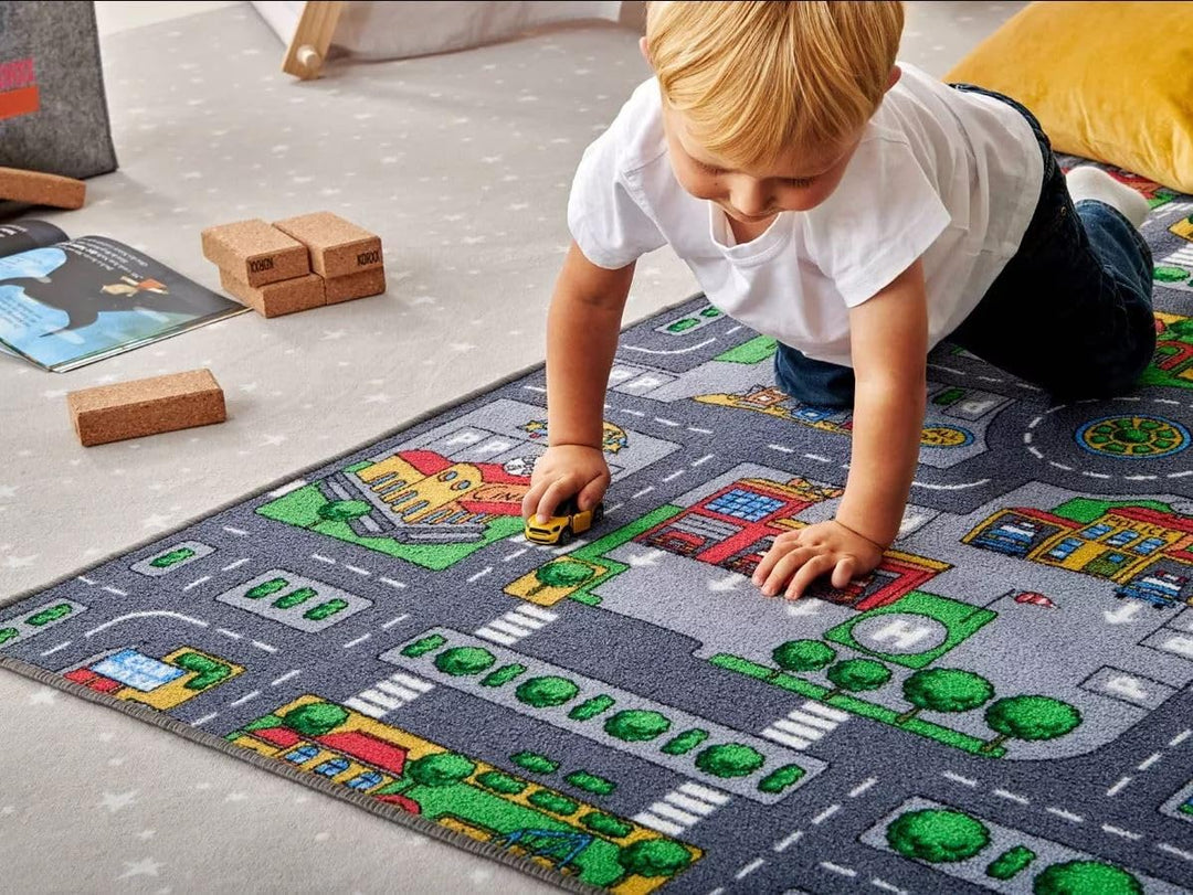 HEVO Stadt Mix Strassen Spielteppich | Kinderteppich 90x200 cm, 90x200 cm