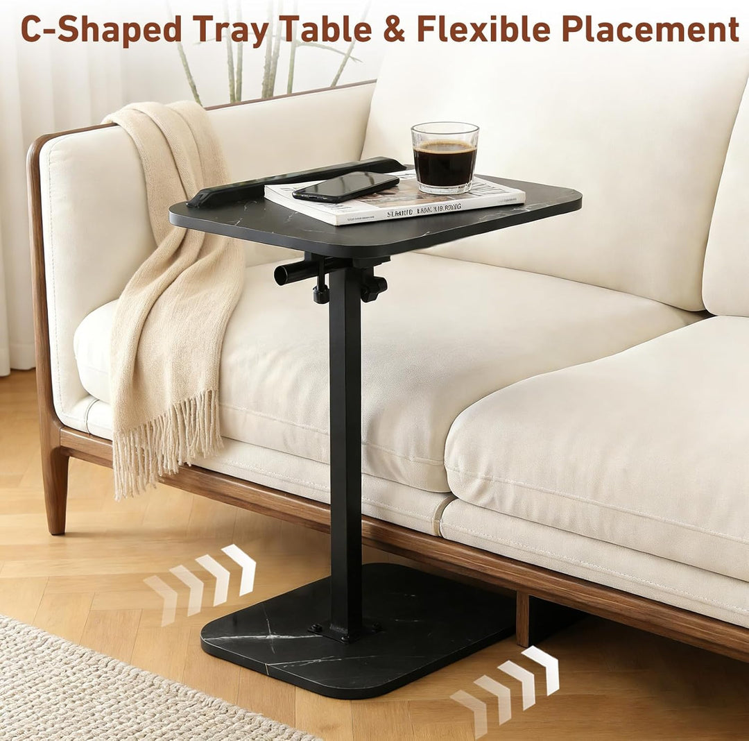 Beistelltisch, Sofa-Armlehnen-Tisch, TV-Tablett mit um 360° drehbarer und neigbarer Tischplatte, höh
