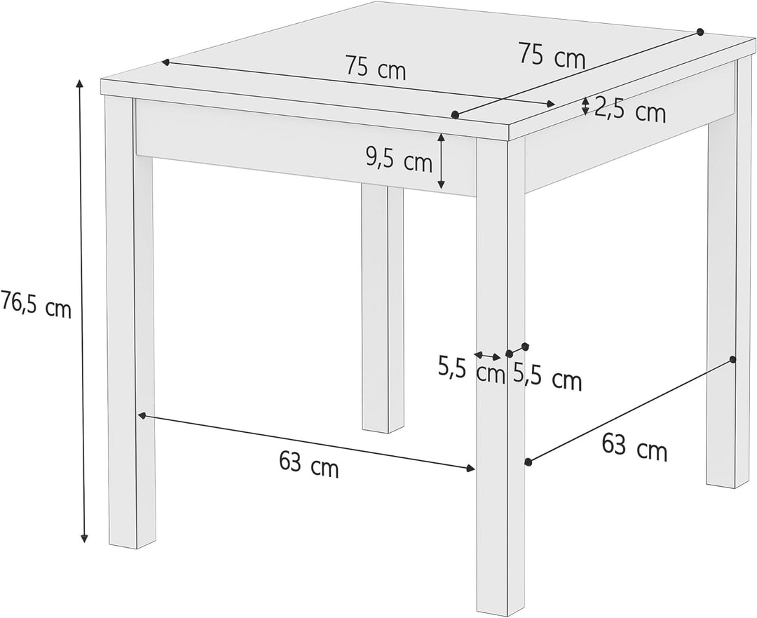Erst-Holz Tisch Kleiner Esstisch Massivholztisch weiss Küchentisch Beine glatt 90.70-50AW