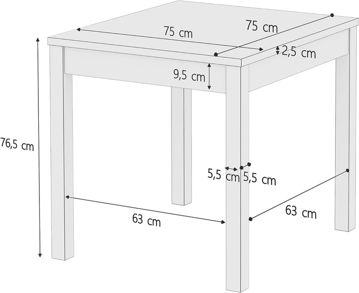 Erst-Holz Tisch Kleiner Esstisch Massivholztisch weiss Küchentisch Beine glatt 90.70-50AW