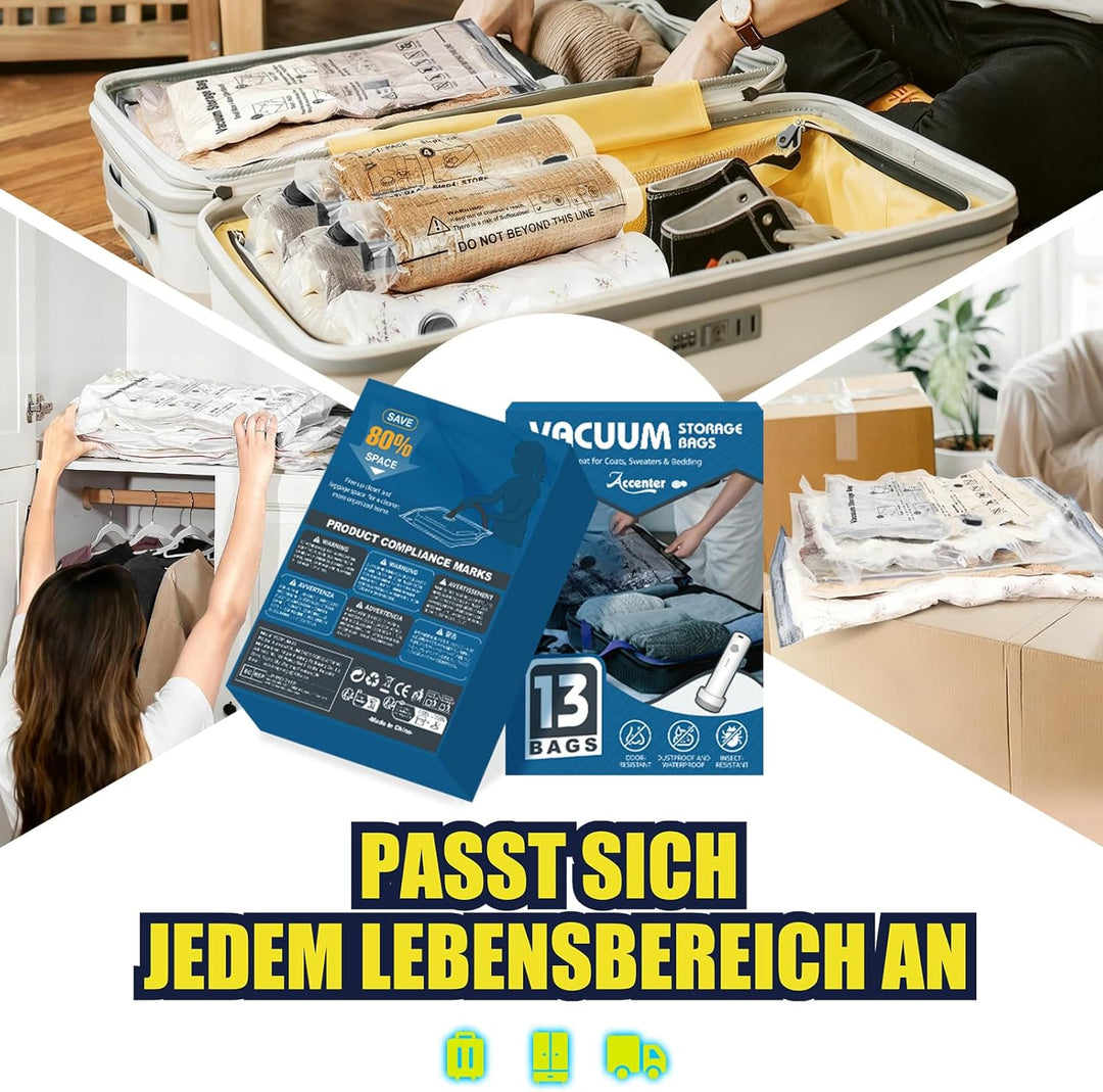 Accenter Vakuumbeutel für Kleidung mit Elektrischer Pumpe,Vakuumbeutel Reise für Koffer Organizer,Sc