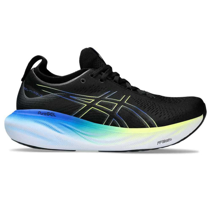 ASICS Nimbus 25 Strassenlaufschuhe für Männer Schwarz Silber 46 EU Black Glow Yellow, 46 EU Black Gl