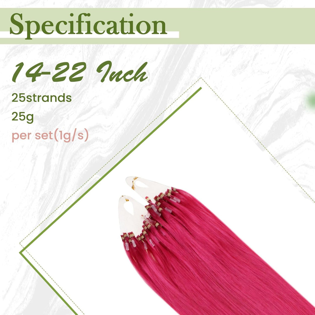 RUNATURE Pink Microring Echthaar Extensions 45cm Menschlich Haarextensions Microring 25 Strähnen Pin