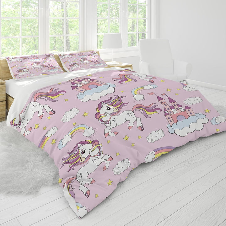 Hoimlm Einhorn Bettwäsche,Kinder Bettwäsche Set mit Bettbezug and 2 Kissenbezug,Cartoon Einhorn mikr