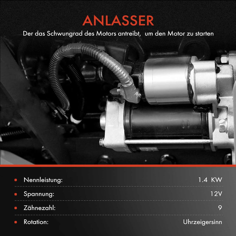 Frankberg Anlasser Starter 1.4KW Kompatibel mit 100 2.6L-4.2L 1990-1994 100 Avant 80 A4 A6 80 Avant