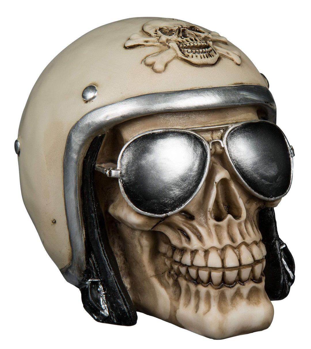 MIK funshopping Spardose Sparbüchse Im Totenkopf-Design (Schädel mit weissem Motorradhelm), Schädel