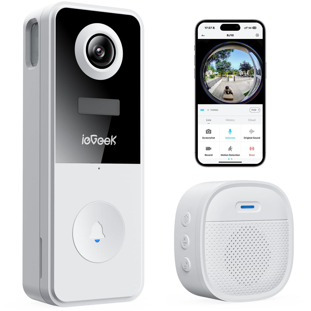 ieGeek Video Türklingel mit Kamera 180° Fisheye, 2K 3MP WLAN-Videotürklingel, AI Bewegungserkennung,