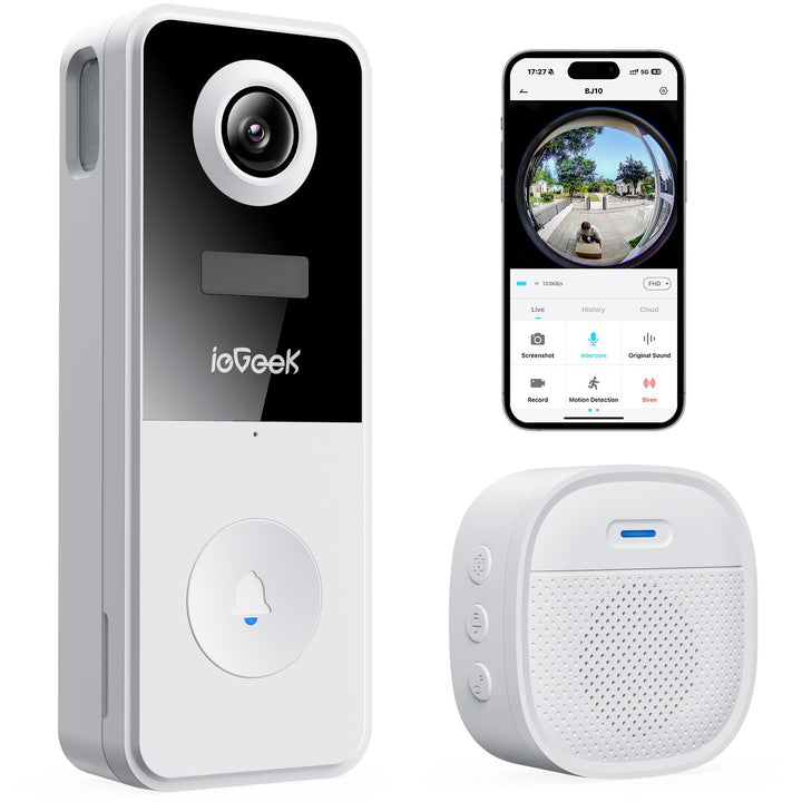 ieGeek Video Türklingel mit Kamera 180° Fisheye, 2K 3MP WLAN-Videotürklingel, AI Bewegungserkennung,