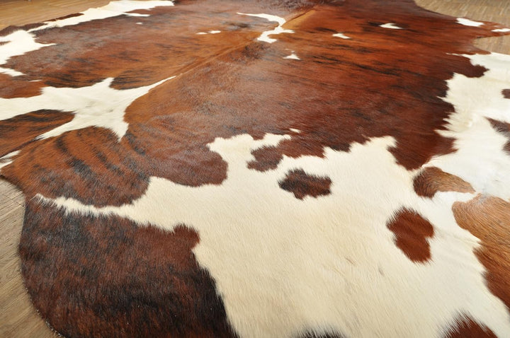 generisch KUHFELL STIERFELL Tricolor BRAUN Weiss Natur CA. 220 x 190 cm XL ECHTER KUHFELL Teppich VO