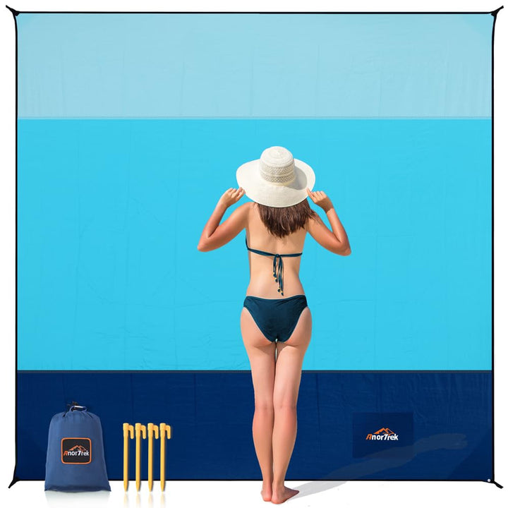 AnorTrek Sandfreie Stranddecke XL 200x200cm - Ultraleicht, Schnelltrocknend & Spritzwassergeschützt,