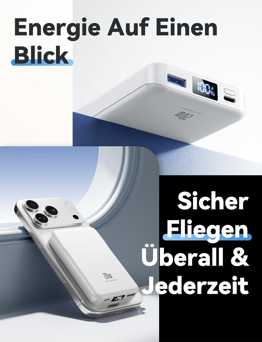 Powerbank für MagSafe,10000mAh Ultra Schnellladen Power Bank für iPhone 17 | Magnetische 20W USB-C E