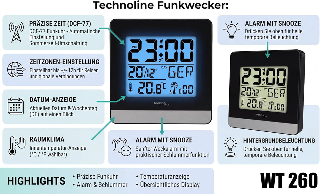 Technoline Funkwecker WT 260 mit Temperaturanzeige WT260, WT260