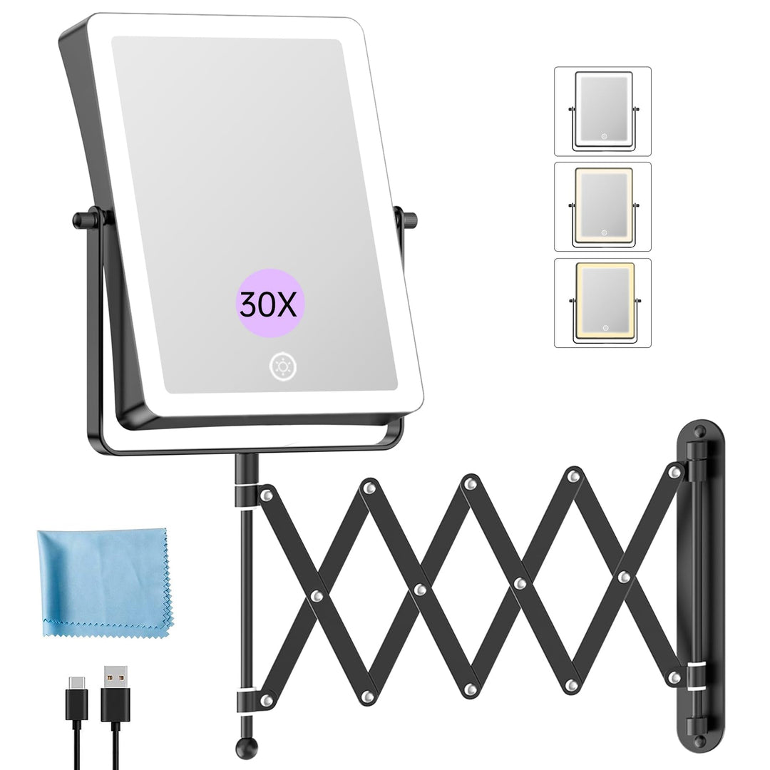 Famihomii 5000mAh Wiederaufladbar Kosmetikspiegel mit LED Beleuchtetung, 8,7 Zoll beidseitig 1X/30X