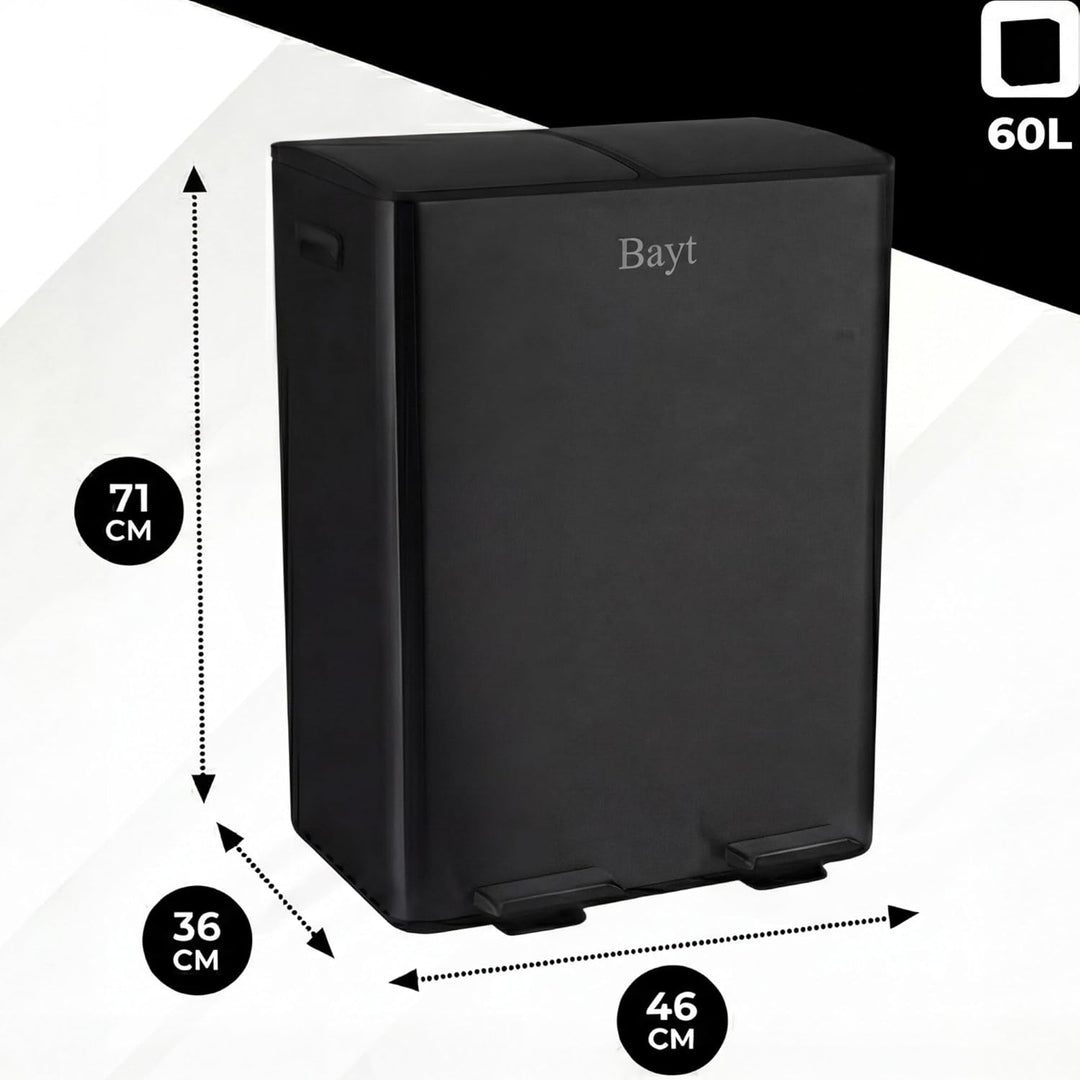 Bayt Abfalleimer - Abfalleimer 60 Liter (2x30) - Mülleimer 60 Liter - Treteimer - Mülleimer Abfalltr