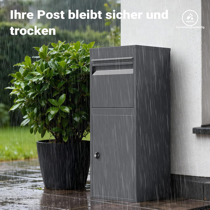 Wiltec Paketkasten grau 410 x 380 x 1020 mm, Paketbox Zuhause, Private Paketannahme passend für Pake