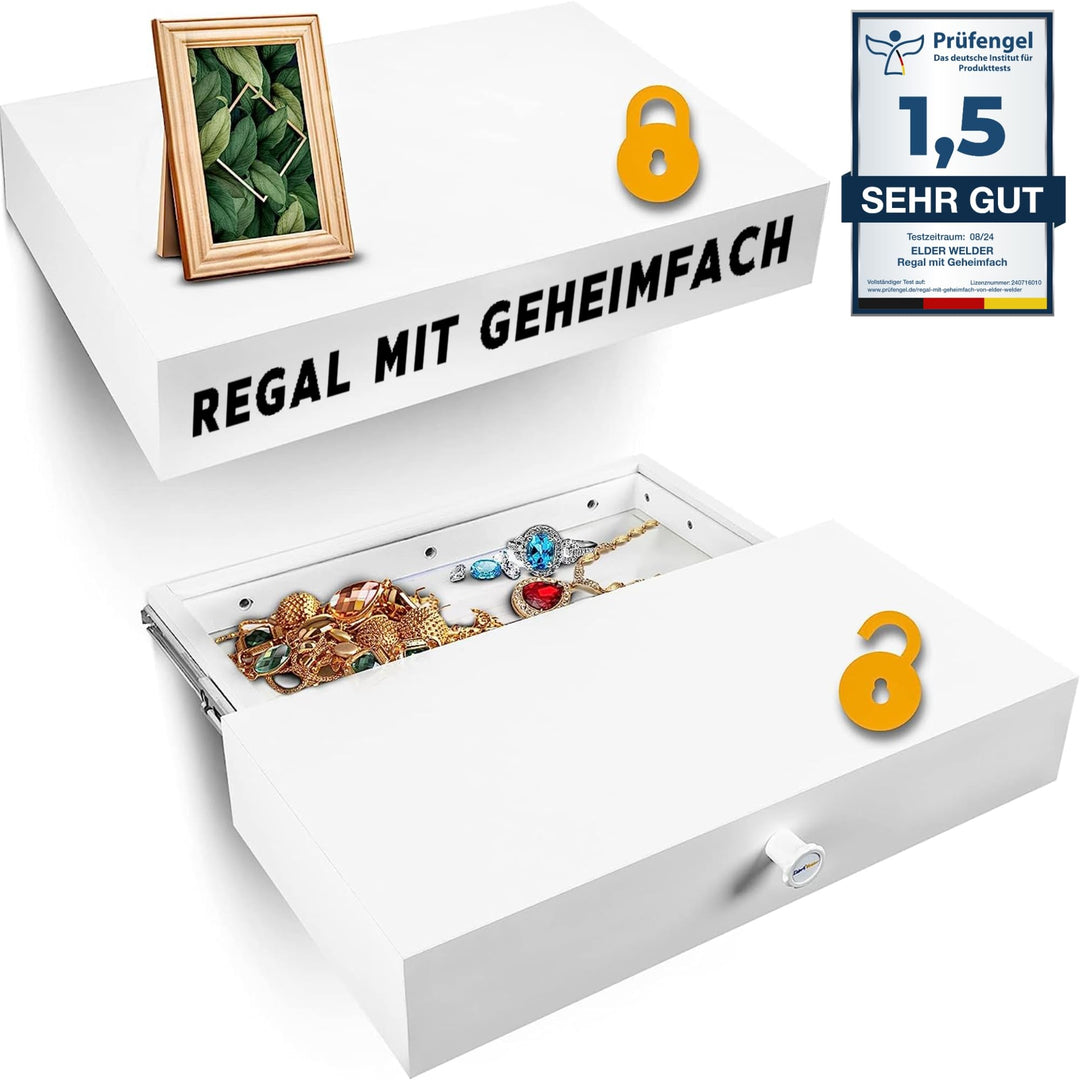 Elder Welder® Regal mit Geheimfach | 30cm x 60cm | Geheimfach Möbel | Wandregal Weiss mit Geheimvers