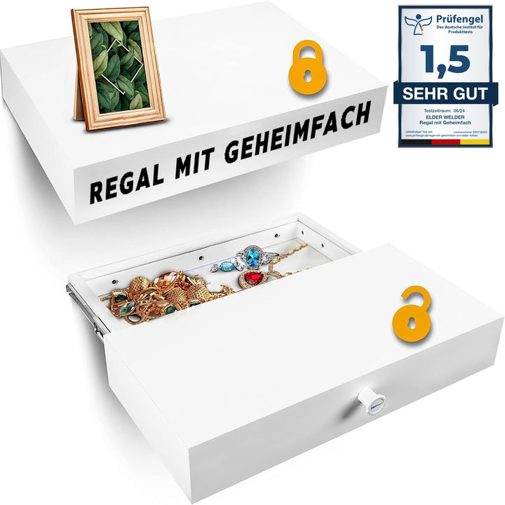 Elder Welder® Regal mit Geheimfach | 30cm x 60cm | Geheimfach Möbel | Wandregal Weiss mit Geheimvers