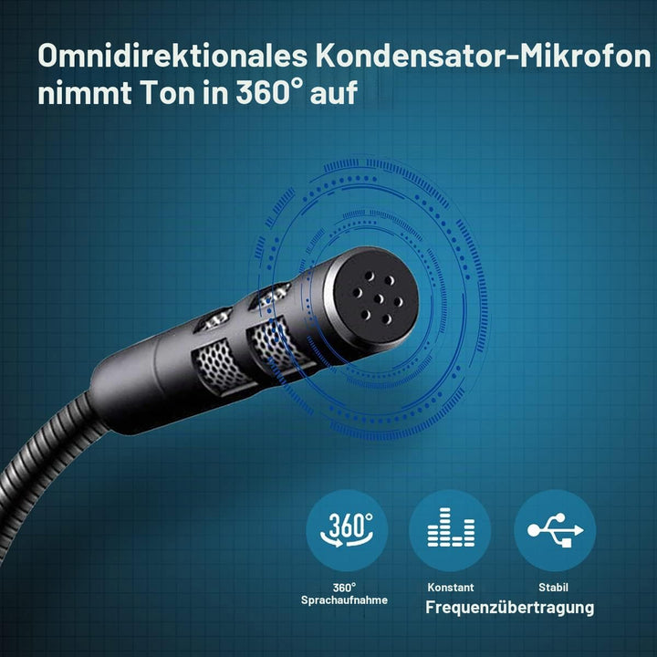 Veetop USB Mikrofon PC und Laptop, Standmikrofon mit 360 Grad Aufnahmefähigkeit, Rauschunterdrückung