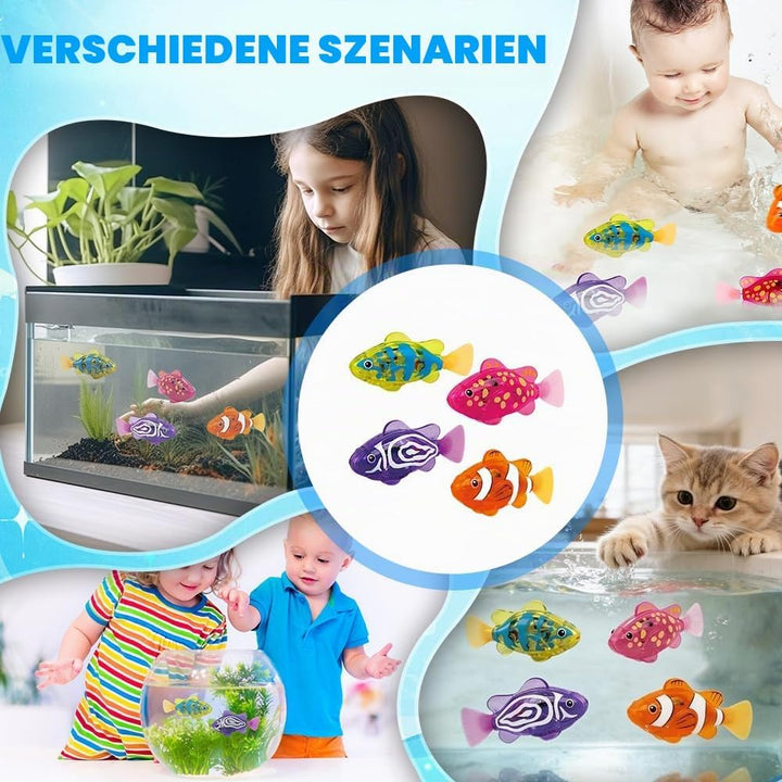 4PCS Robo Fisch Katze Spielzeug, Elektronischer HaustierFisch, Roboter Fischs mit Leuchtende, Batter