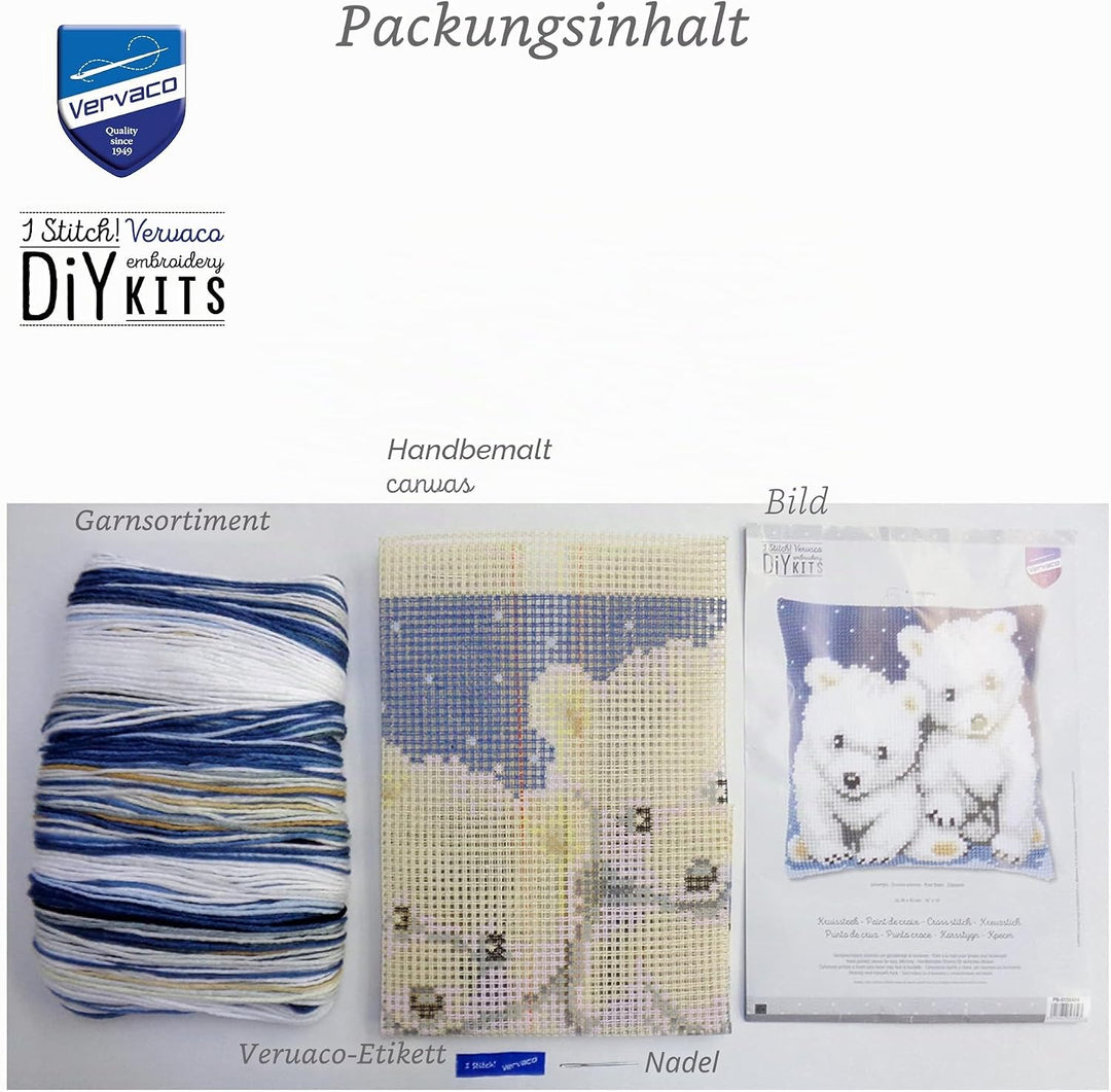 Vervaco Kreuzstich Stickpackungen Kissen Front zum Selbersticken mit Stickbild auf 100% Baumwoll Sto