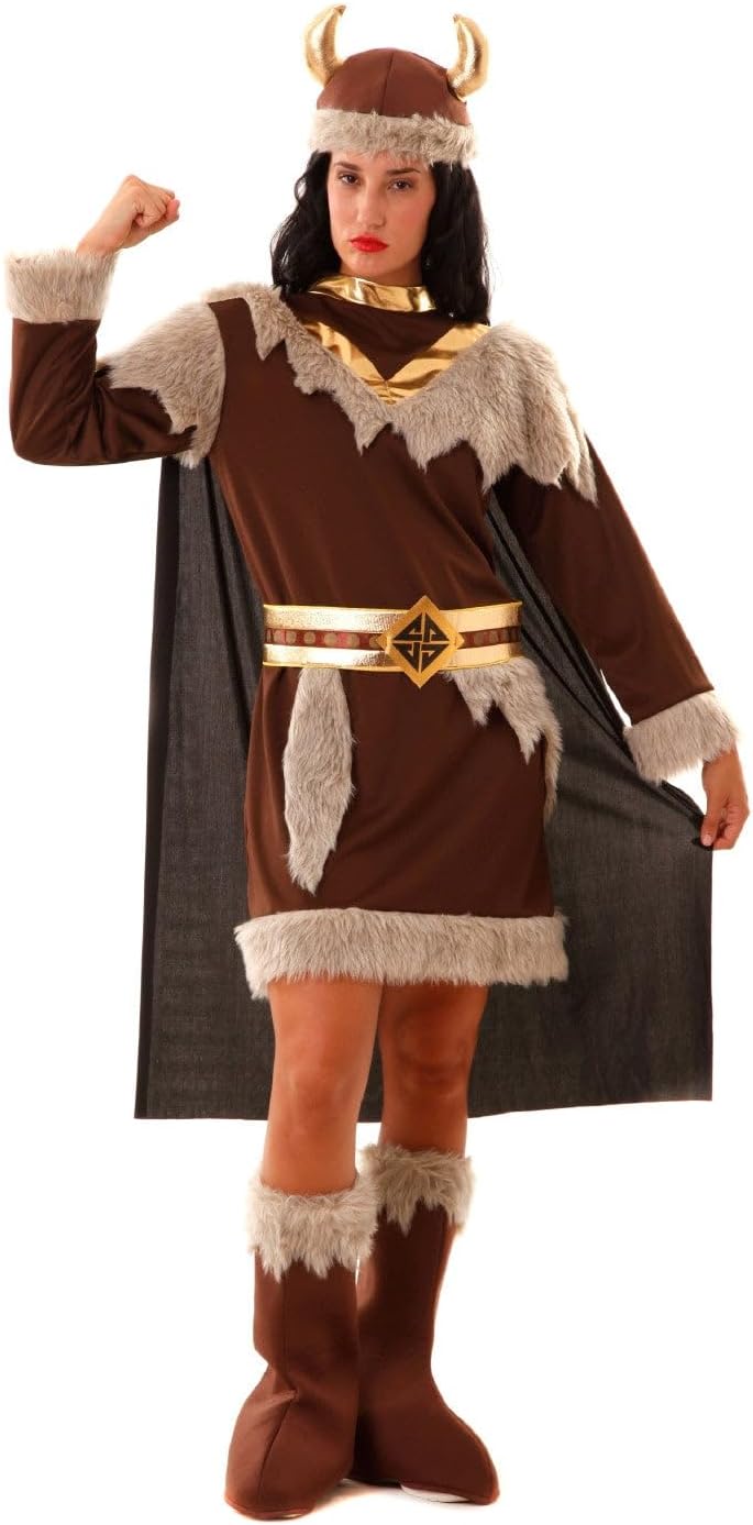 Eurocarnavales Kostüm Wikinger Frau Odeta S- XXL Kleid braun Fasching Seeräuberin, XL