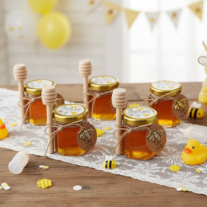 DnayDkiy 40er Set Mini Sechseckige Glas Honig Gläser mit Dippers und Charm-Anhängern - Perfekt als G