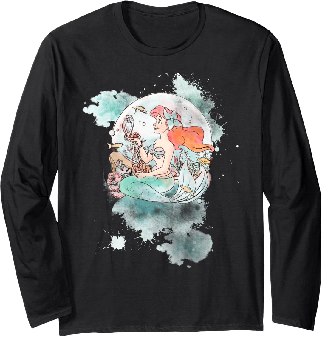 Disney The Little Mermaid Ariel Pearl Watercolor Portrait Langarmshirt