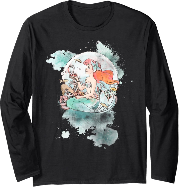 Disney The Little Mermaid Ariel Pearl Watercolor Portrait Langarmshirt